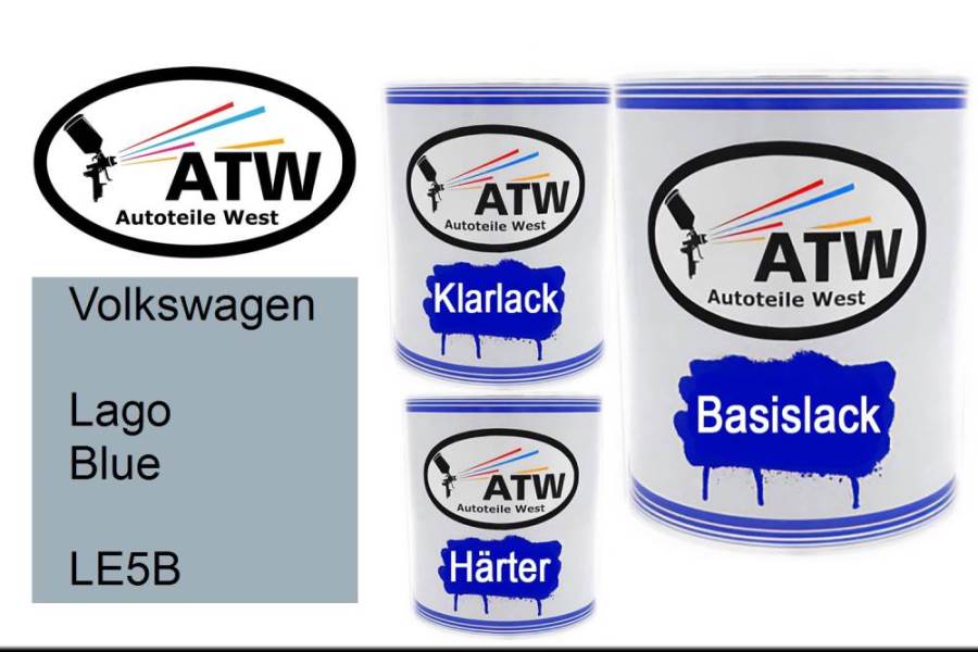 Volkswagen, Lago Blue, LE5B: 1L Lackdose + 1L Klarlack + 500ml Härter - Set, von ATW Autoteile West.